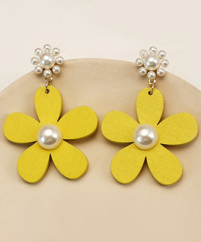 Classy Yellow Daisy Floral Pearl Drop Earrings LY1806 - fabuloryshop