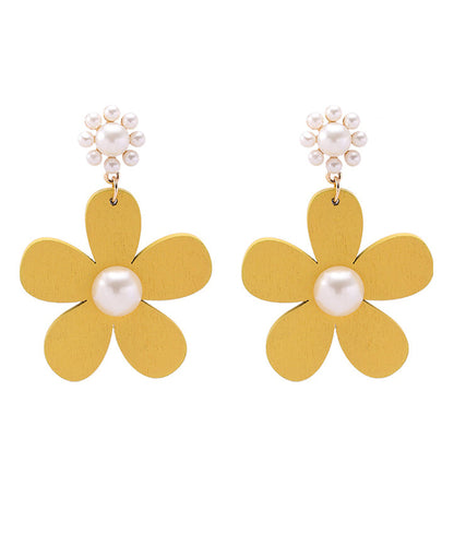 Classy Yellow Daisy Floral Pearl Drop Earrings LY1806 - fabuloryshop