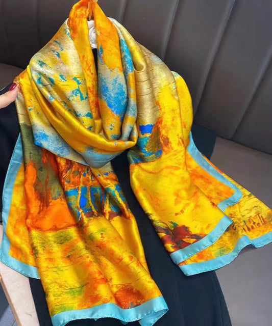 Classy Yellow Paintings Style Versatile Silk Scarf Ada Fashion