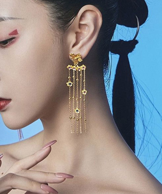 Classy Yellow Sterling Silver Remorable Butterfly Tassel Hoop Earrings LY2054 - fabuloryshop