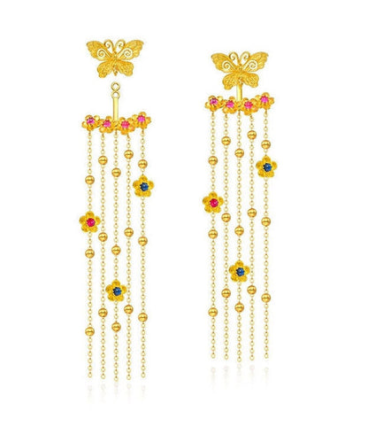 Classy Yellow Sterling Silver Remorable Butterfly Tassel Hoop Earrings LY2054 - fabuloryshop