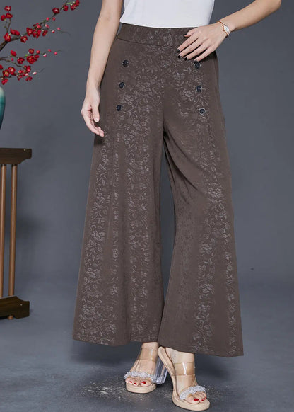 Coffee Jacquard Silk Pants Skirt High Waist Double Breast Fall Ada Fashion