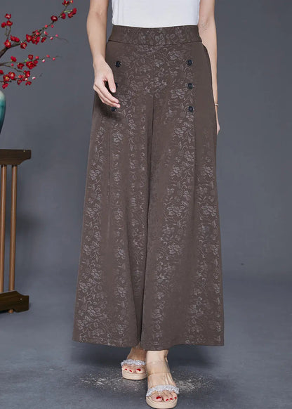 Coffee Jacquard Silk Pants Skirt High Waist Double Breast Fall Ada Fashion