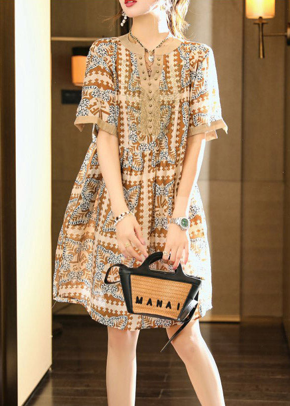 Coffee Nail Bead Party Chiffon Long Dress Short Sleeve LY1532 - fabuloryshop