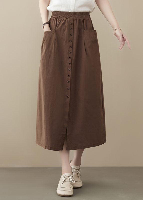 Coffee Oversized Cotton Skirts Buttons Side Open Summer LY1541 - fabuloryshop