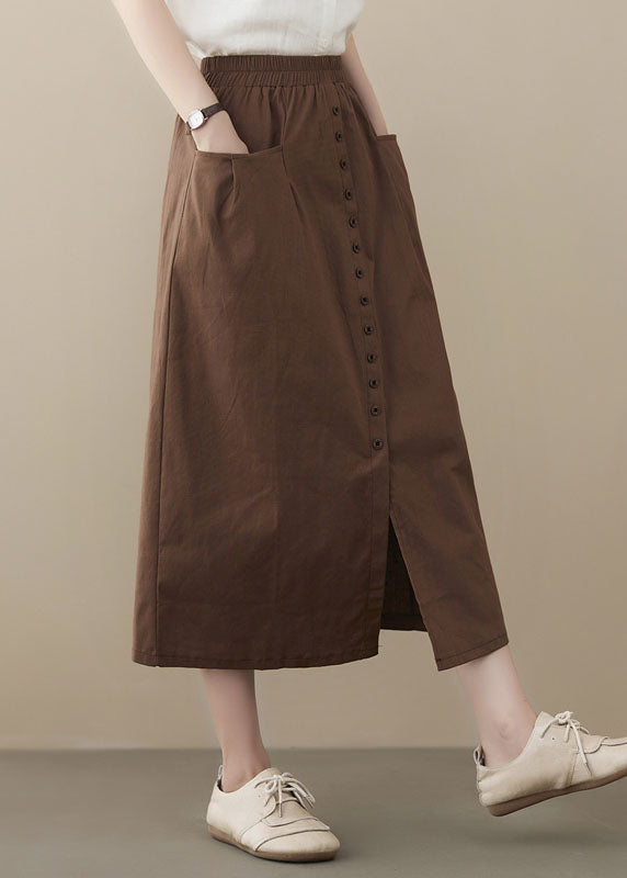 Coffee Oversized Cotton Skirts Buttons Side Open Summer LY1541 - fabuloryshop