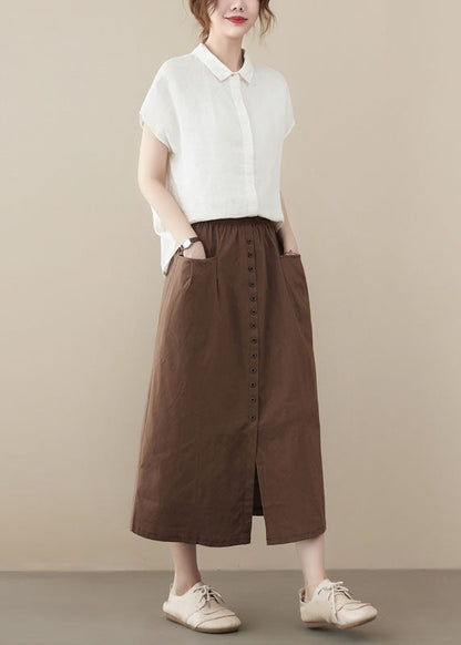 Coffee Oversized Cotton Skirts Buttons Side Open Summer LY1541 - fabuloryshop