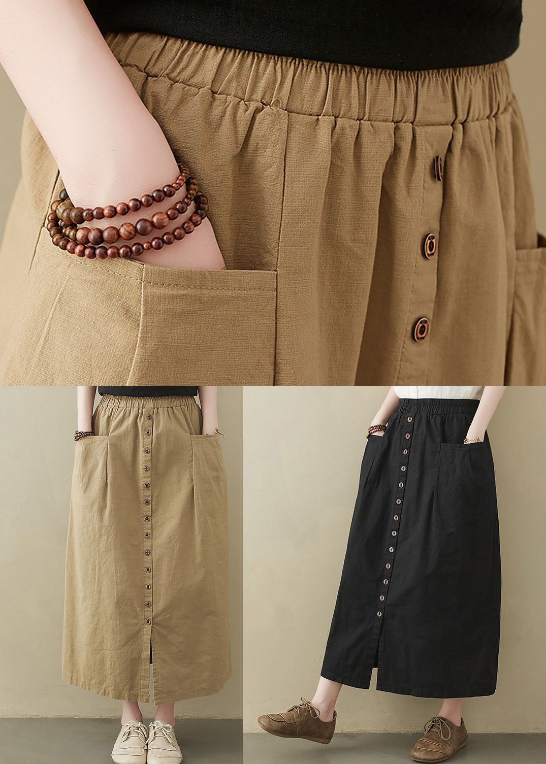 Coffee Oversized Cotton Skirts Buttons Side Open Summer LY1541 - fabuloryshop