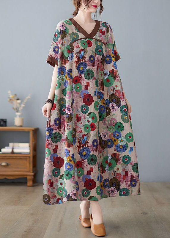 Coffee Patchwork Cotton Robe Dresses Oversized Print Summer LY0912 - fabuloryshop