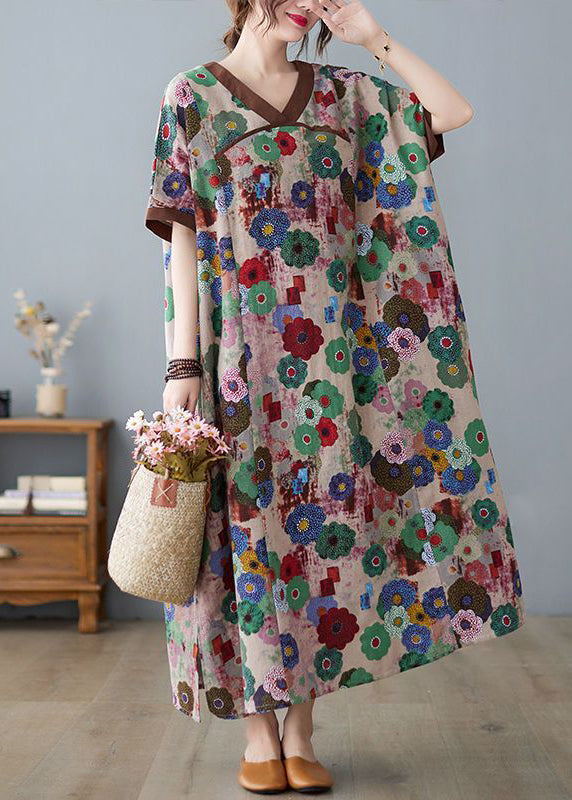 Coffee Patchwork Cotton Robe Dresses Oversized Print Summer LY0912 - fabuloryshop