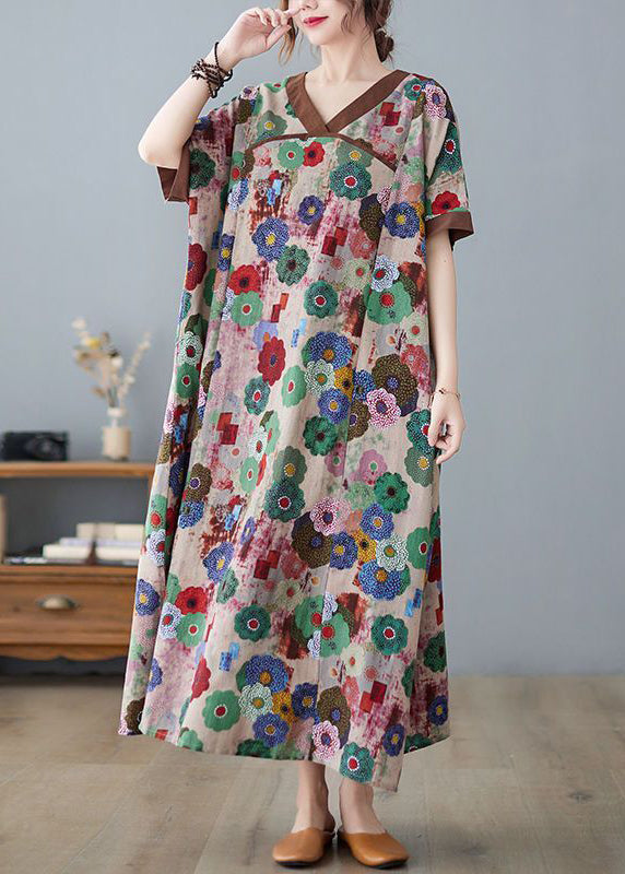 Coffee Patchwork Cotton Robe Dresses Oversized Print Summer LY0912 - fabuloryshop