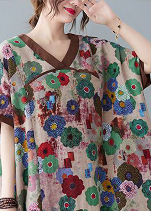 Coffee Patchwork Cotton Robe Dresses Oversized Print Summer LY0912 - fabuloryshop