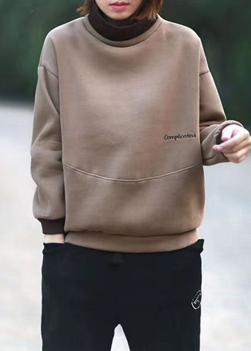 Coffee Patchwork Loose Sweatshirts Turtleneck Long Sleeve Ada Fashion