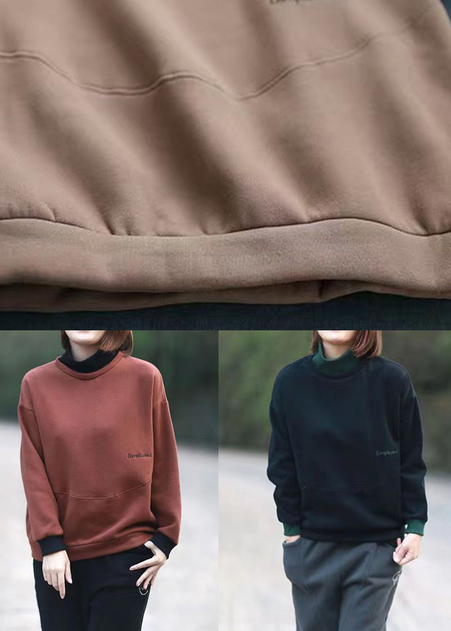 Coffee Patchwork Loose Sweatshirts Turtleneck Long Sleeve Ada Fashion