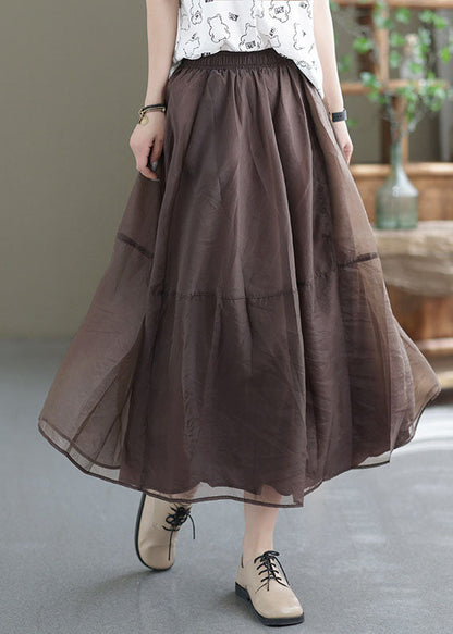 Chocolate Patchwork Organza A Line Skirts Elastic Waist Spring TG1035 - fabuloryshop