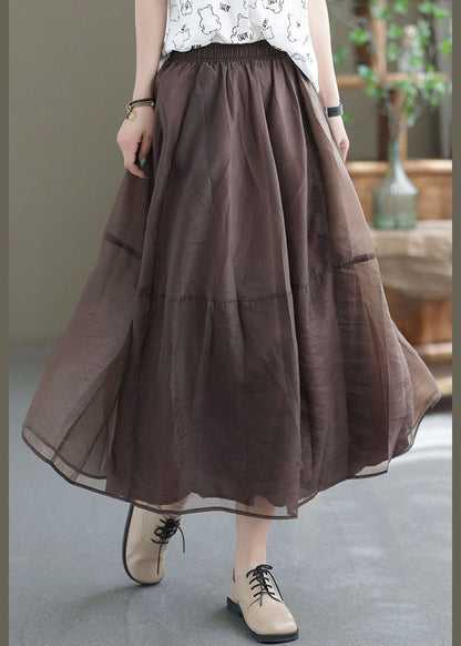 Chocolate Patchwork Organza A Line Skirts Elastic Waist Spring TG1035 - fabuloryshop