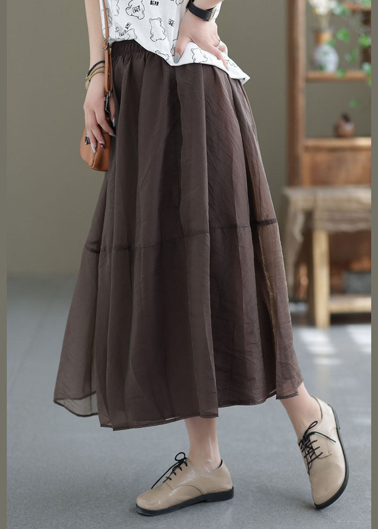 Chocolate Patchwork Organza A Line Skirts Elastic Waist Spring TG1035 - fabuloryshop