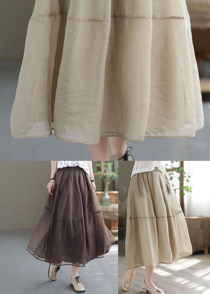 Chocolate Patchwork Organza A Line Skirts Elastic Waist Spring TG1035 - fabuloryshop