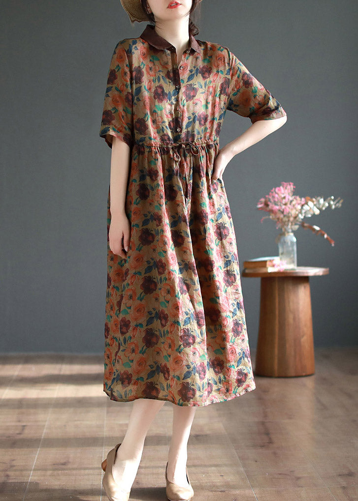 Coffee Patchwork Tie Waist Vacation Maxi Dresses Summer LY3933 - fabuloryshop