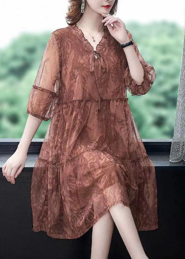 Chocolate Patchwork Tulle Dress Ruffled Lace Up Summer TH1033 - fabuloryshop