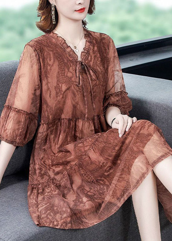 Chocolate Patchwork Tulle Dress Ruffled Lace Up Summer TH1033 - fabuloryshop