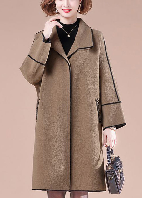 Coffee Patchwork Woolen Trench Coats Oversized Winter Ada Fashion