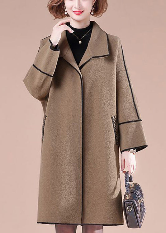 Coffee Patchwork Woolen Trench Coats Oversized Winter Ada Fashion
