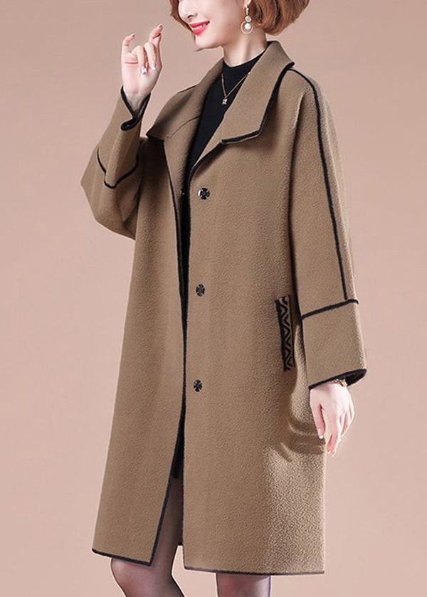 Coffee Patchwork Woolen Trench Coats Oversized Winter Ada Fashion