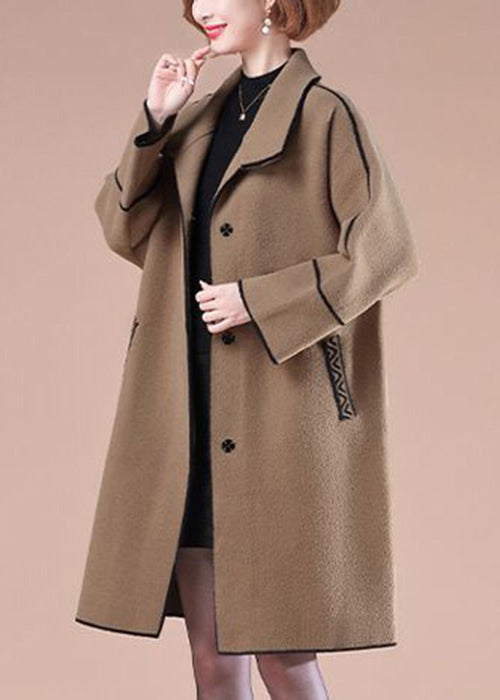 Coffee Patchwork Woolen Trench Coats Oversized Winter Ada Fashion