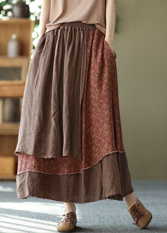 Coffee Pockets Patchwork Cotton Skirt Wrinkled Asymmetrical Spring LY0220 - fabuloryshop