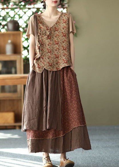 Coffee Pockets Patchwork Cotton Skirt Wrinkled Asymmetrical Spring LY0220 - fabuloryshop