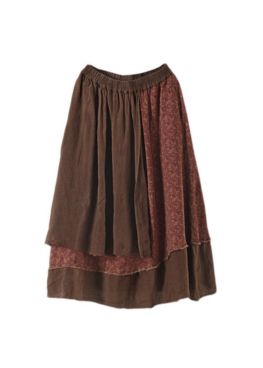 Coffee Pockets Patchwork Cotton Skirt Wrinkled Asymmetrical Spring LY0220 - fabuloryshop