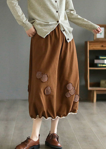 Coffee Pockets Patchwork Cotton Skirts Wrinkled Embroideried Spring LY4039 - fabuloryshop