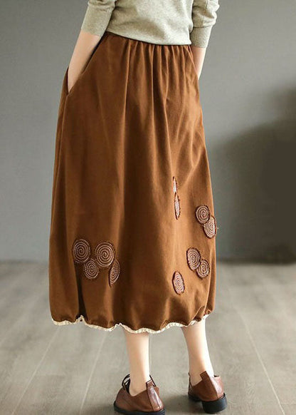 Coffee Pockets Patchwork Cotton Skirts Wrinkled Embroideried Spring LY4039 - fabuloryshop