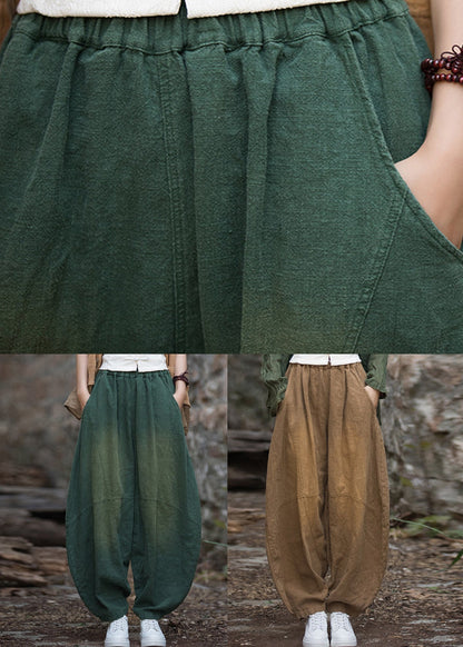 Coffee Pockets Patchwork Elastic Waist Linen Lantern Pants Fall Ada Fashion