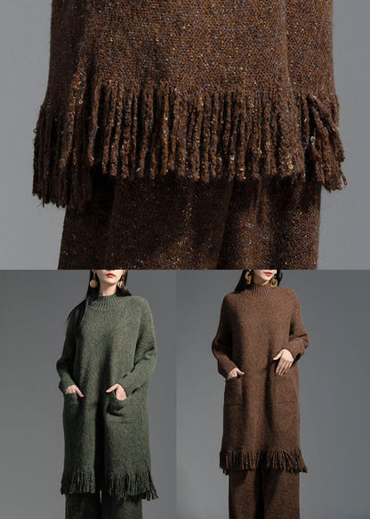 Coffee Pockets Wool Knitwear Dress Stand Collar Winter LY0014 - fabuloryshop