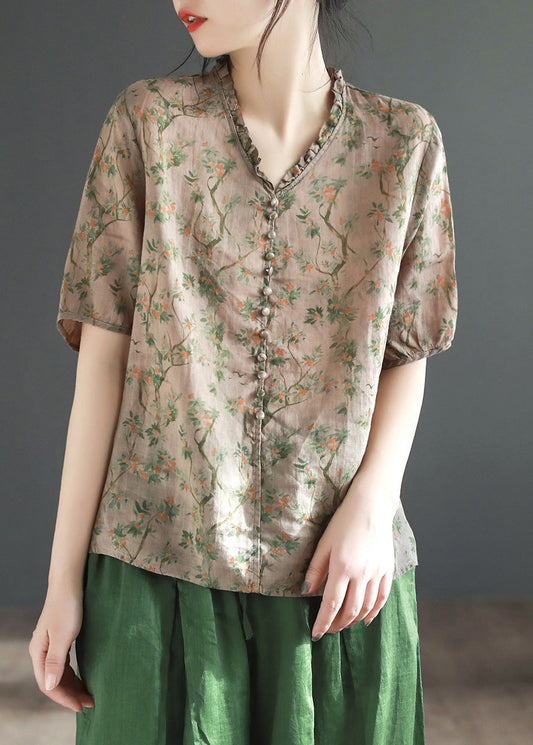 Coffee Print Ruffled Linen Shirt Summer LY6897 - fabuloryshop