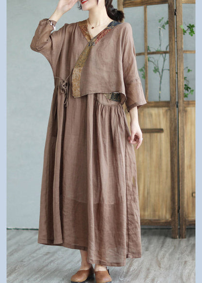 Coffee Print Tie Waist Linen Women Linen Top And Maxi Skirts Half Sleeve LY2957 - fabuloryshop