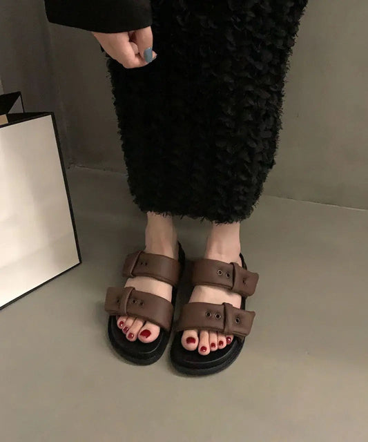 Coffee Slide Sandals Platform Comfortable Splicing Buckle Strap Ada Fashion