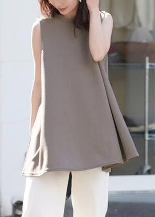 Coffee Solid Cotton T Shirt Sleeveless LY1973 - fabuloryshop