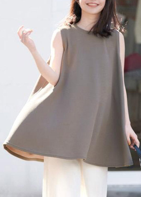 Coffee Solid Cotton T Shirt Sleeveless LY1973 - fabuloryshop