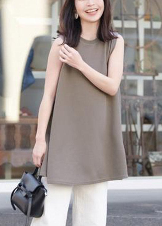 Coffee Solid Cotton T Shirt Sleeveless LY1973 - fabuloryshop