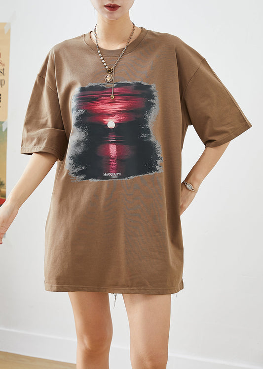 Coffee Sunset Print Cotton Tank Tops Oversized Summer Ada Fashion