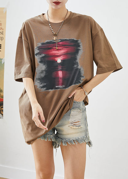 Coffee Sunset Print Cotton Tank Tops Oversized Summer Ada Fashion