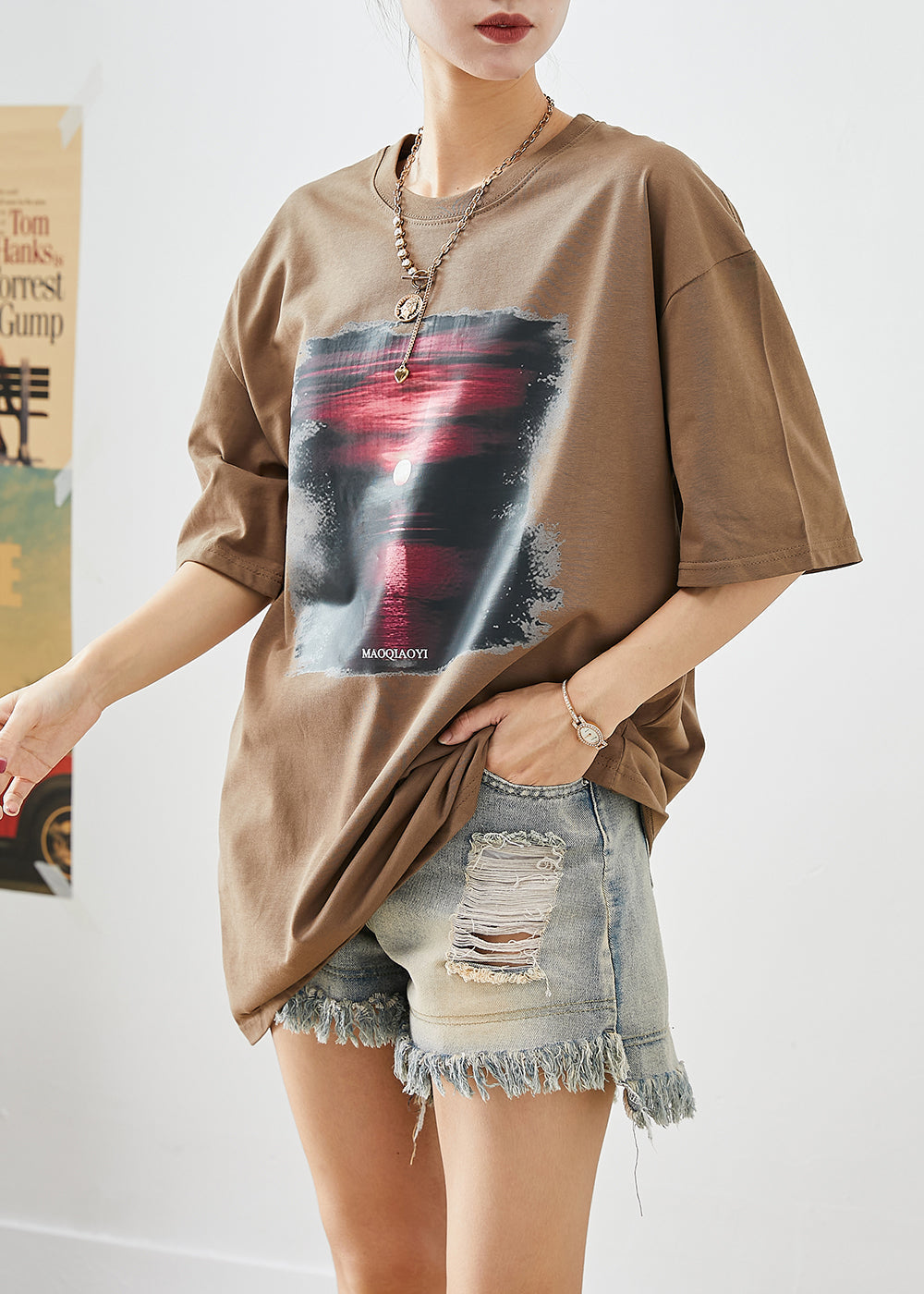 Coffee Sunset Print Cotton Tank Tops Oversized Summer Ada Fashion
