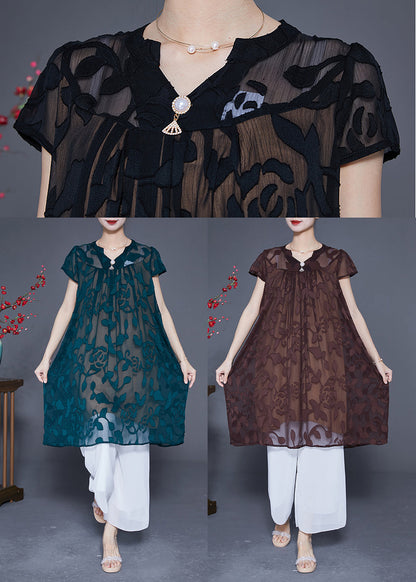 Coffee Tulle Holiday Dress V Neck Embroideried Summer LY2871 - fabuloryshop