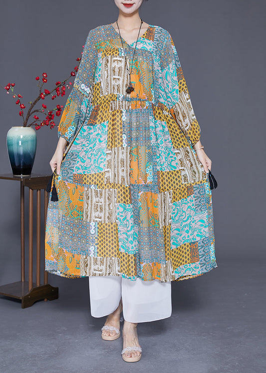 Colorblock Print Slim Fit Chiffon Maxi Dress Exra Large Hem Summer LY3633