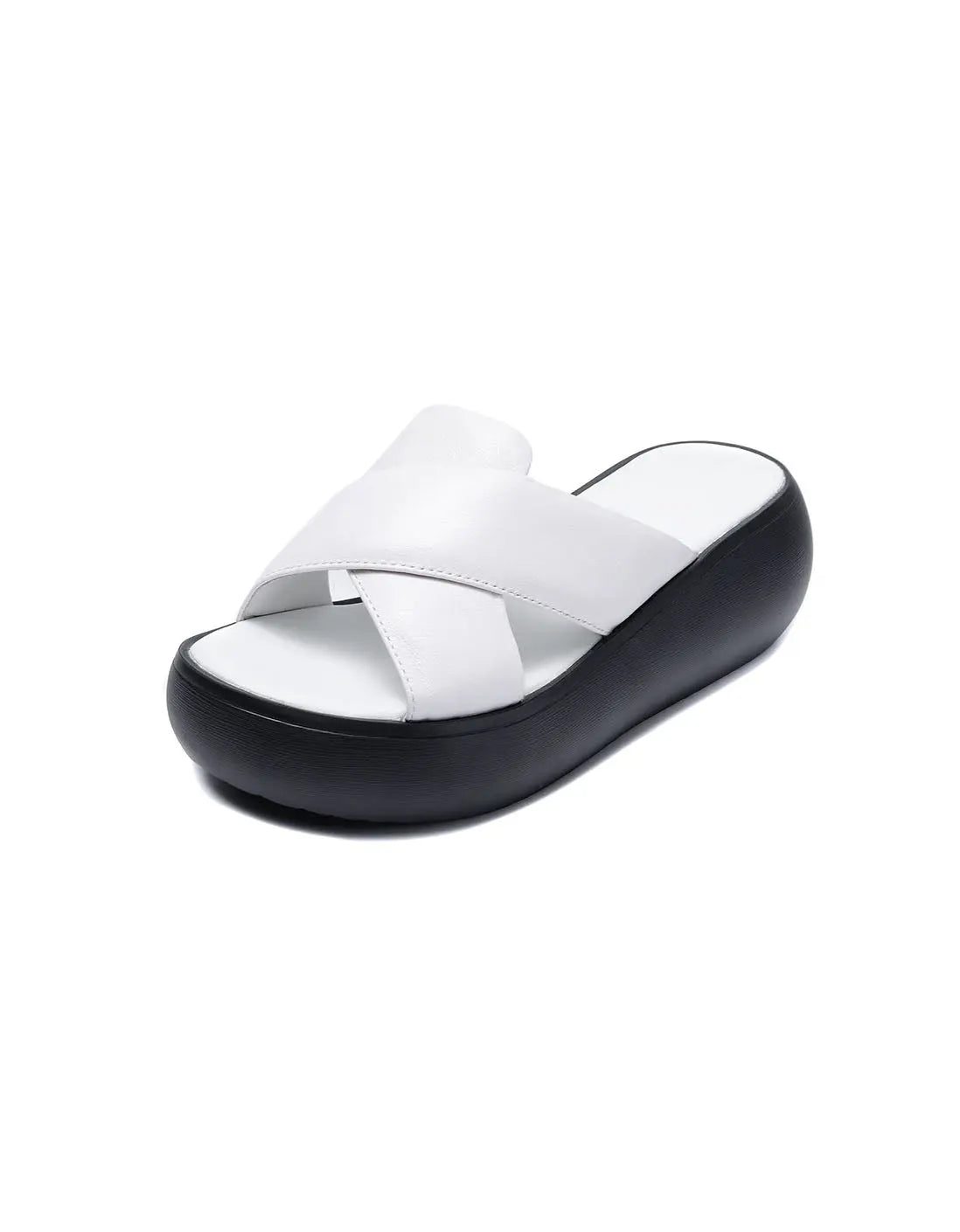 Comfortable Leather Cross Strap Wedge Slippers Ada Fashion