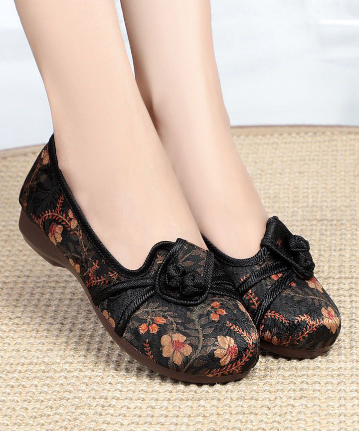 Comfortable Red Splicing Cotton Embroidery Flat Feet Shoes Ada Fashion