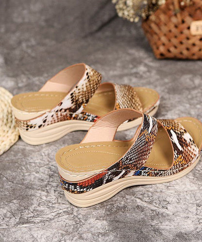 Comfortable Splicing Wedge Slide Sandals Serpentine Faux Leather LY4355 - fabuloryshop